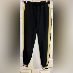 ZARA BASIC Women's Black Joggers Yellow Side Stripe Cinch Ankle Size Medium